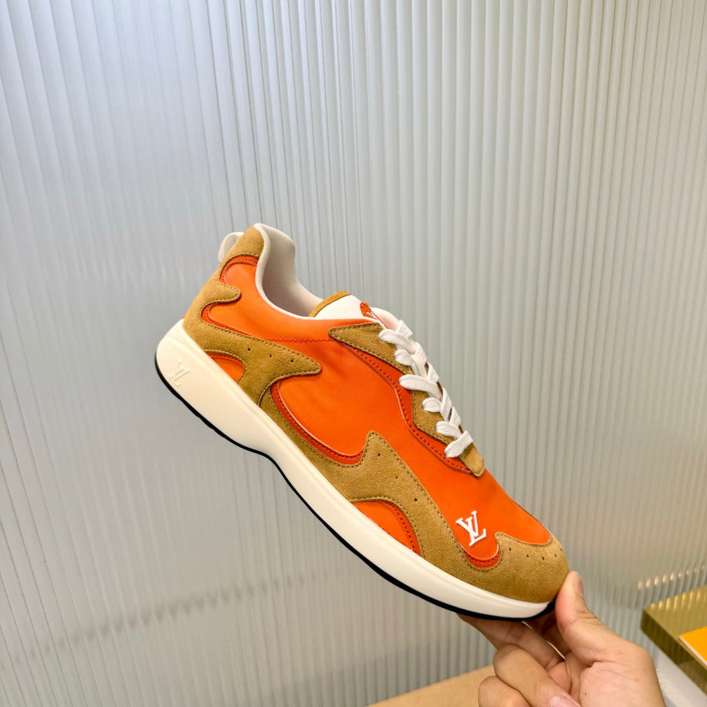 LV Drop Sneaker Brown Orange Fabric Suede  837936