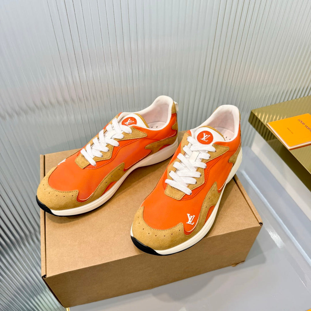 LV Drop Sneaker Brown Orange Fabric Suede  837936