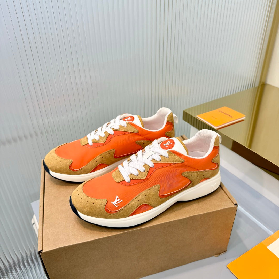 LV Drop Sneaker Brown Orange Fabric Suede  837936