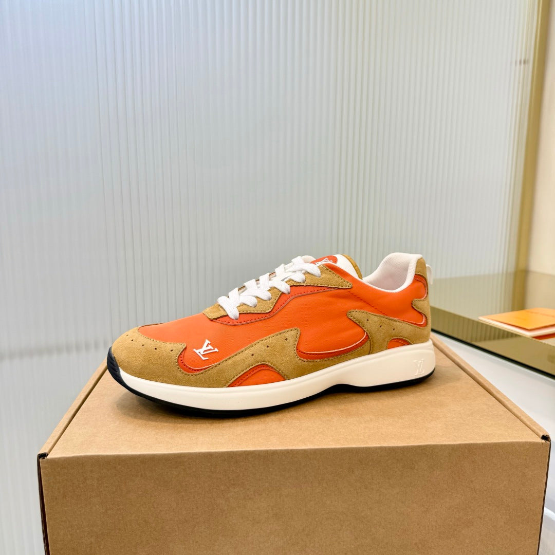 LV Drop Sneaker Brown Orange Fabric Suede  837936