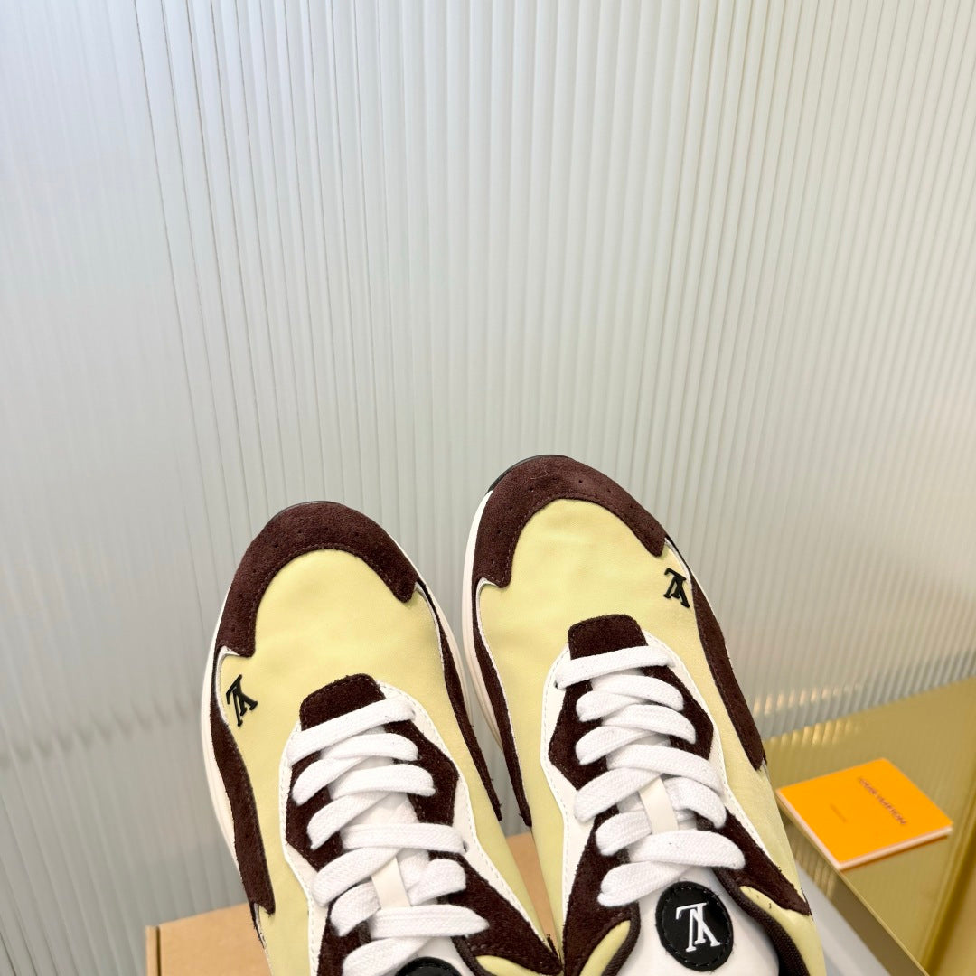 LV Drop Sneaker Coffee Yellow Fabric Suede 837937