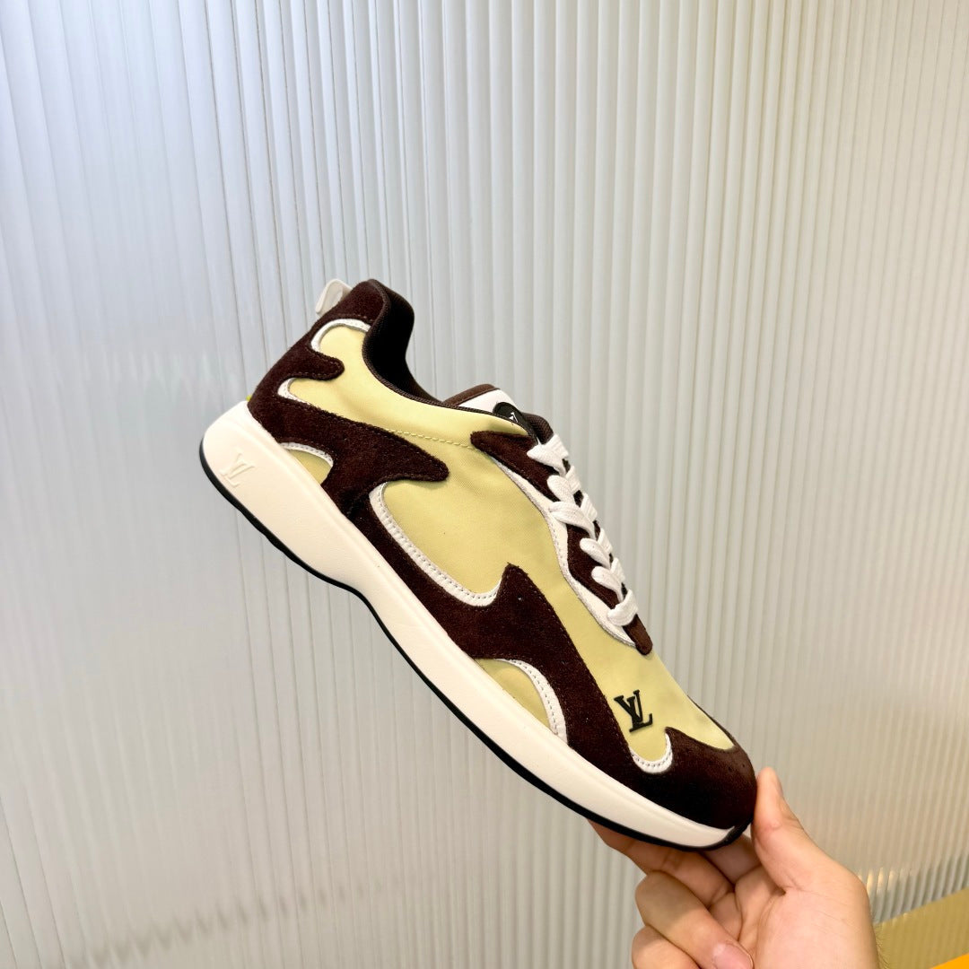 LV Drop Sneaker Coffee Yellow Fabric Suede 837937