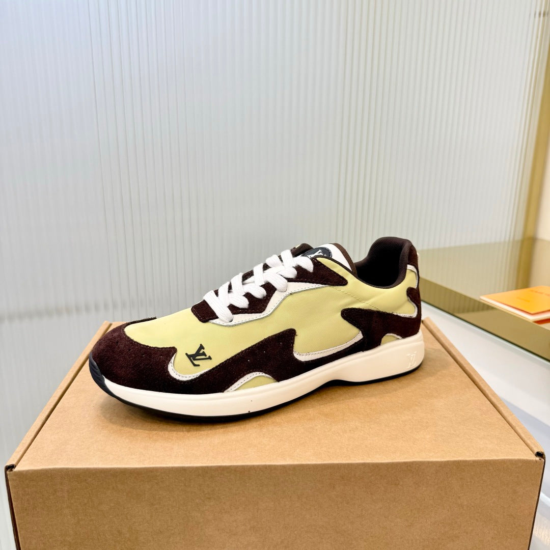 LV Drop Sneaker Coffee Yellow Fabric Suede 837937