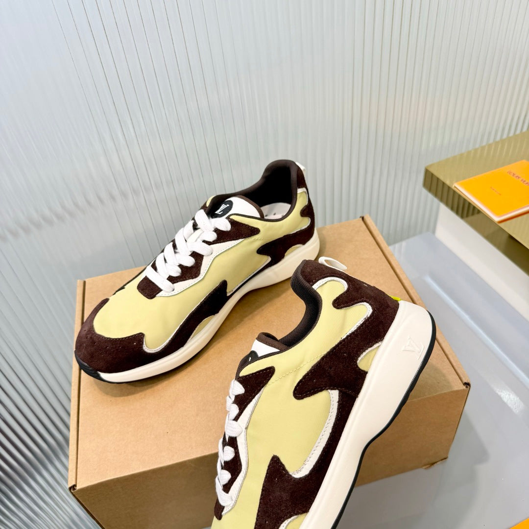 LV Drop Sneaker Coffee Yellow Fabric Suede 837937