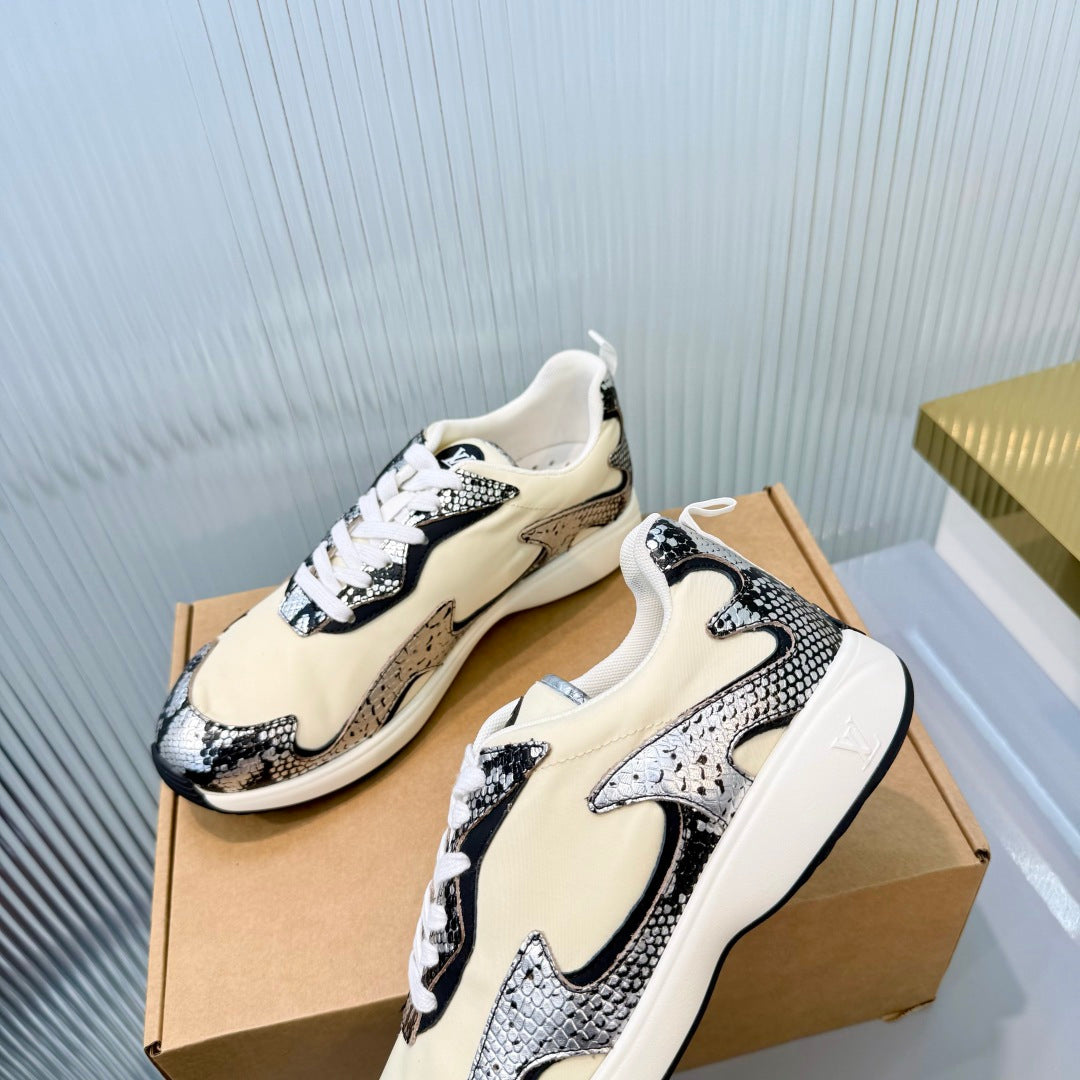 LV Drop Sneaker Cream Sliver Fabric Suede 837940