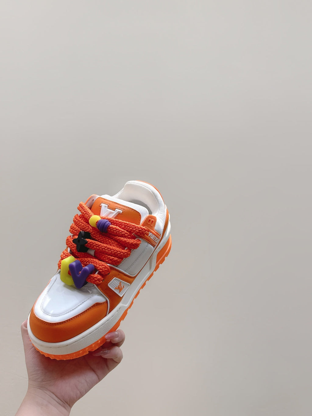 LV Trainer Maxi Sneakers White and Orange Calfskin Mesh 515201