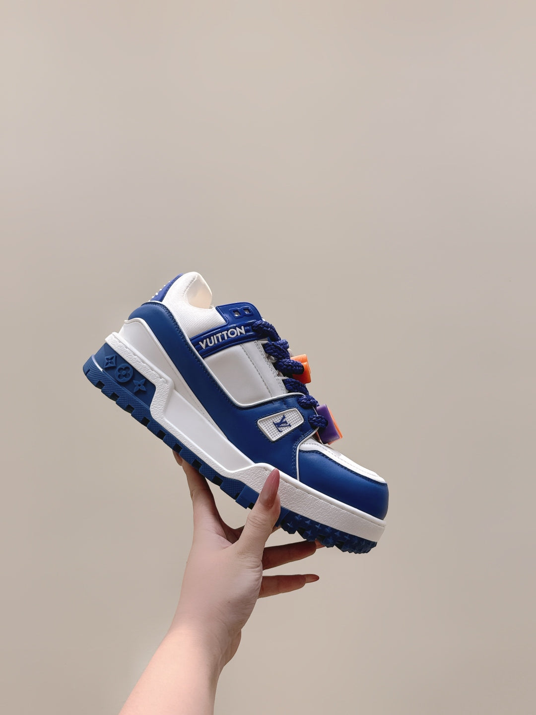 LV Trainer Maxi Sneakers Blue Mix White Calfskin Mesh 515192