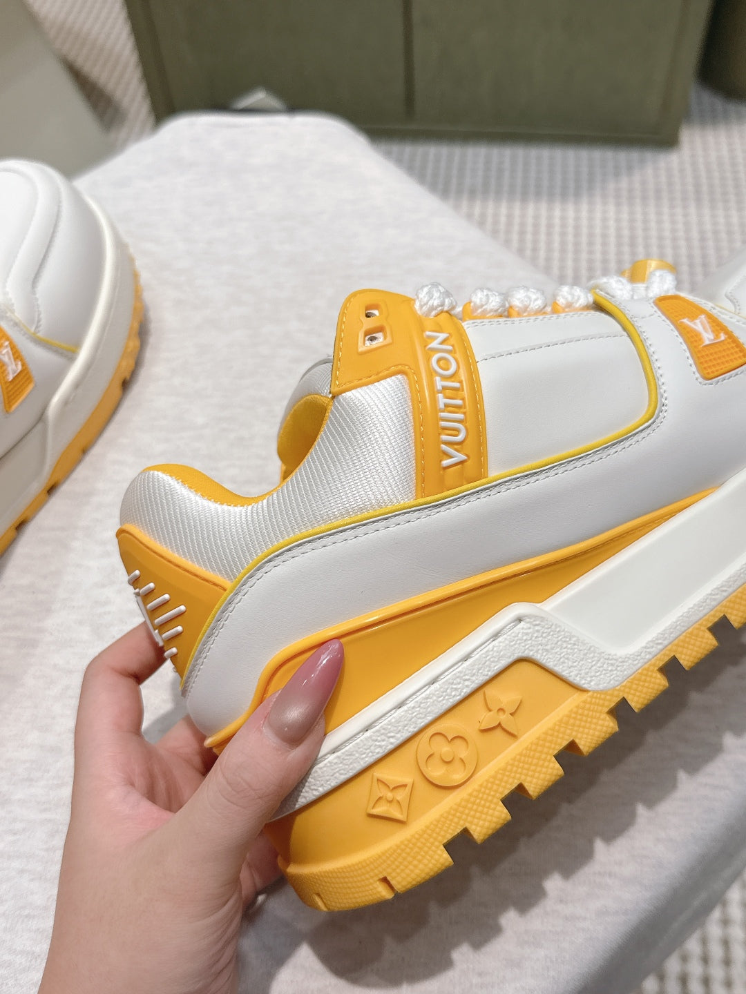 LV Trainer Maxi Sneakers White Mix Yellow Calfskin Mesh 515197