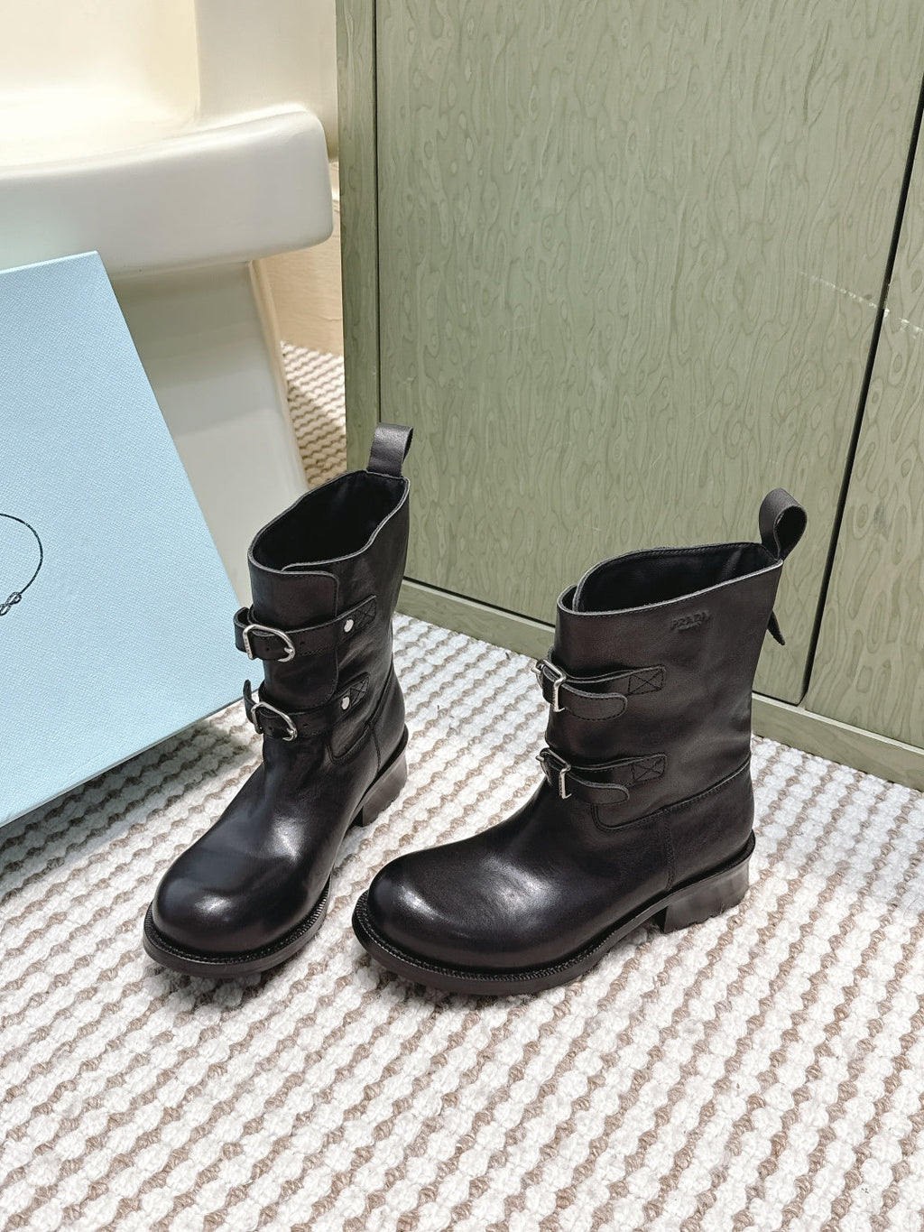 Pra 2025 Boot With Two Silver Buckle Black Calfskin 556292