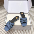 YSL 26ss Flat Slippers Blue Denim Leather 654727