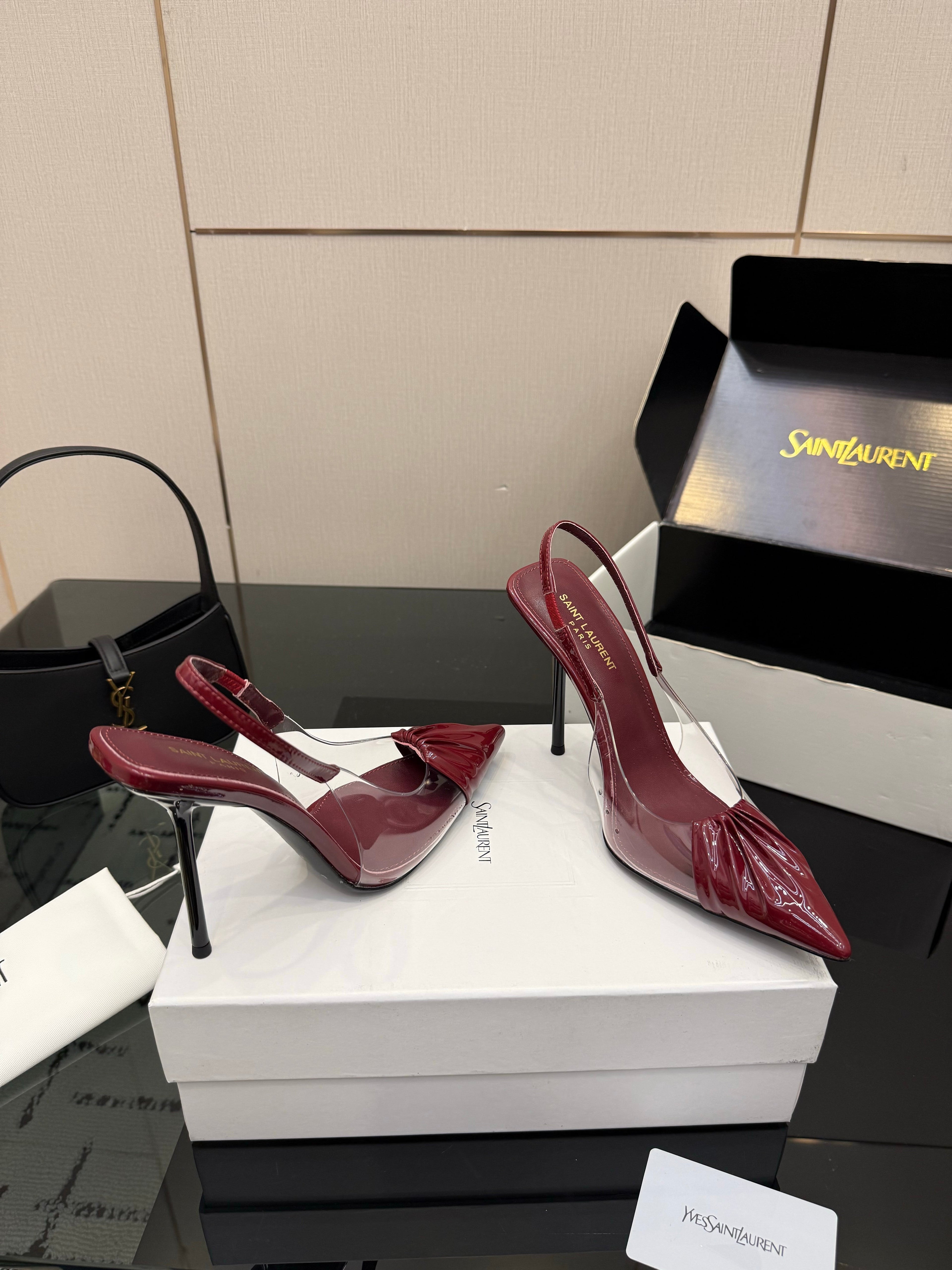 YSL Chica Slingback 10.5cm Burgundy Leather 828237