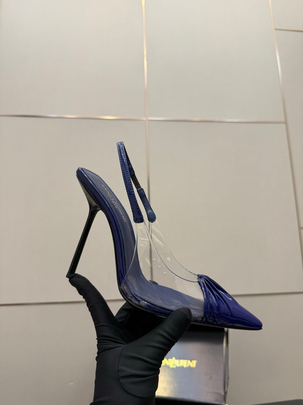 YSL Chica Slingback 10.5cm Blue Leather 828243