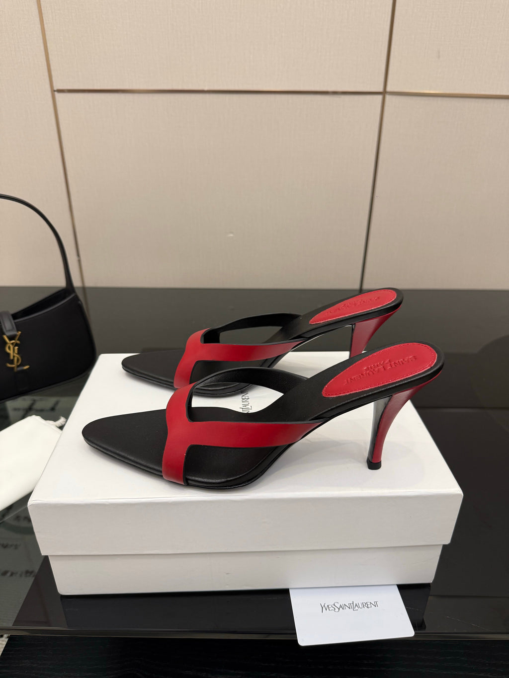 YSL Sandal 9cm Black Red Cowhide 828247