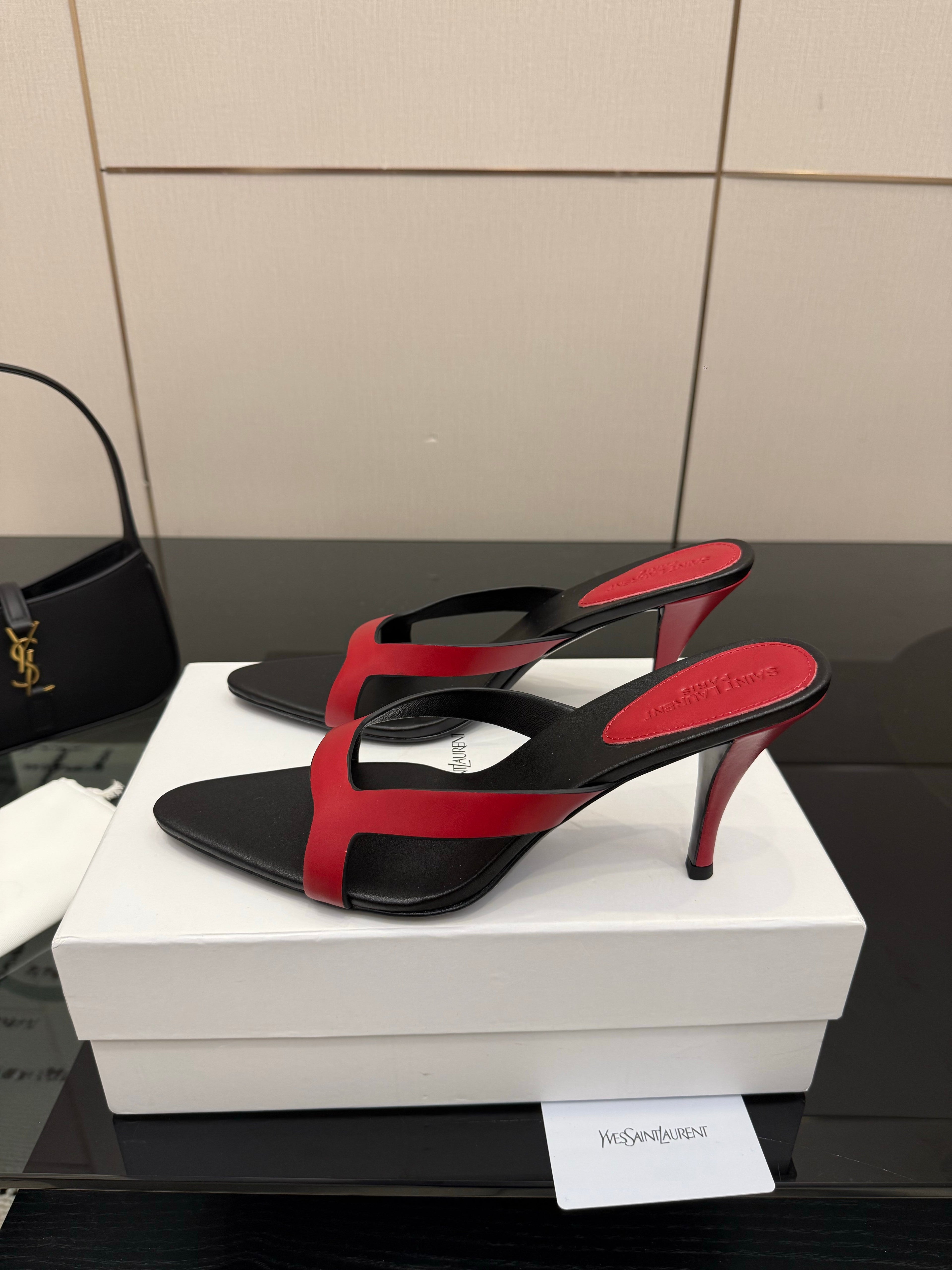 YSL Sandal 9cm Black Red Cowhide 828247