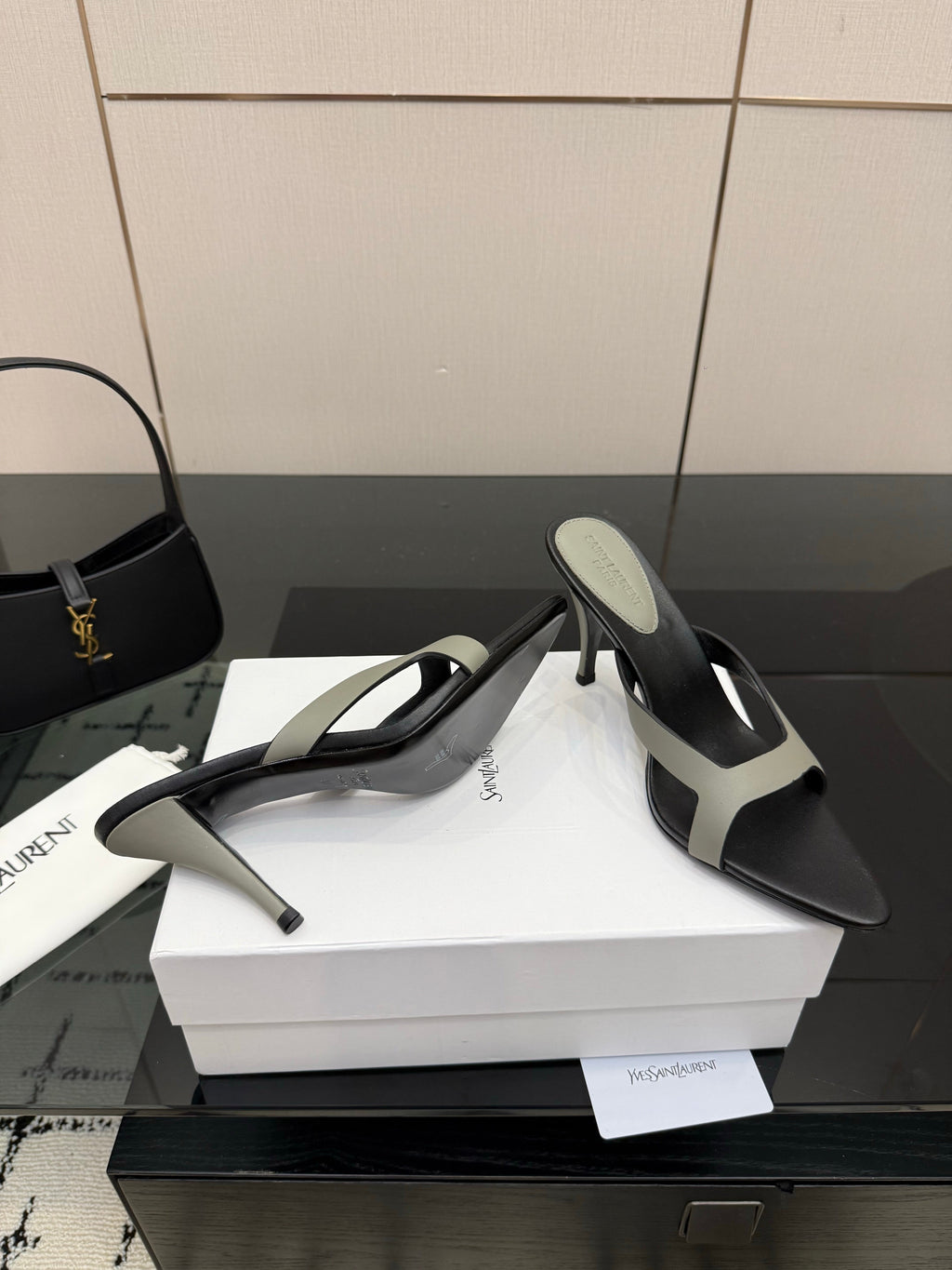 YSL Sandal 9cm Black Grey Cowhide 828248