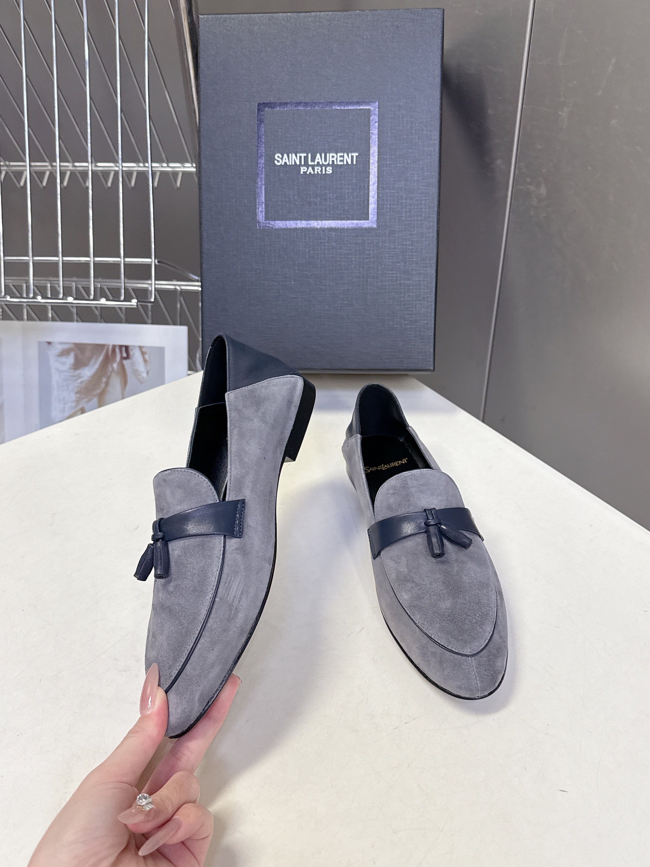 YSL 26s Loafer Black Grey Leather 635583