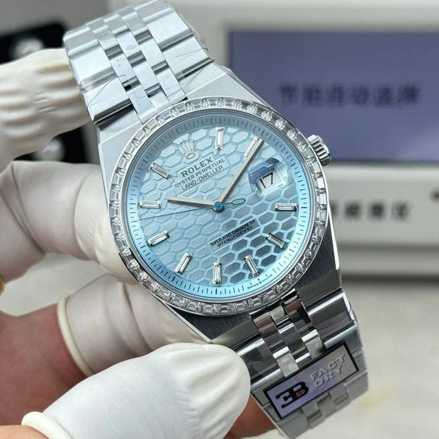 Rolex Land-Dweller Ice Blue Dial Diamond Bezel