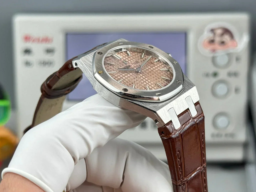Audemars Piguet Royal 33mm Pink Gold Dial Brown Crocodile Leather