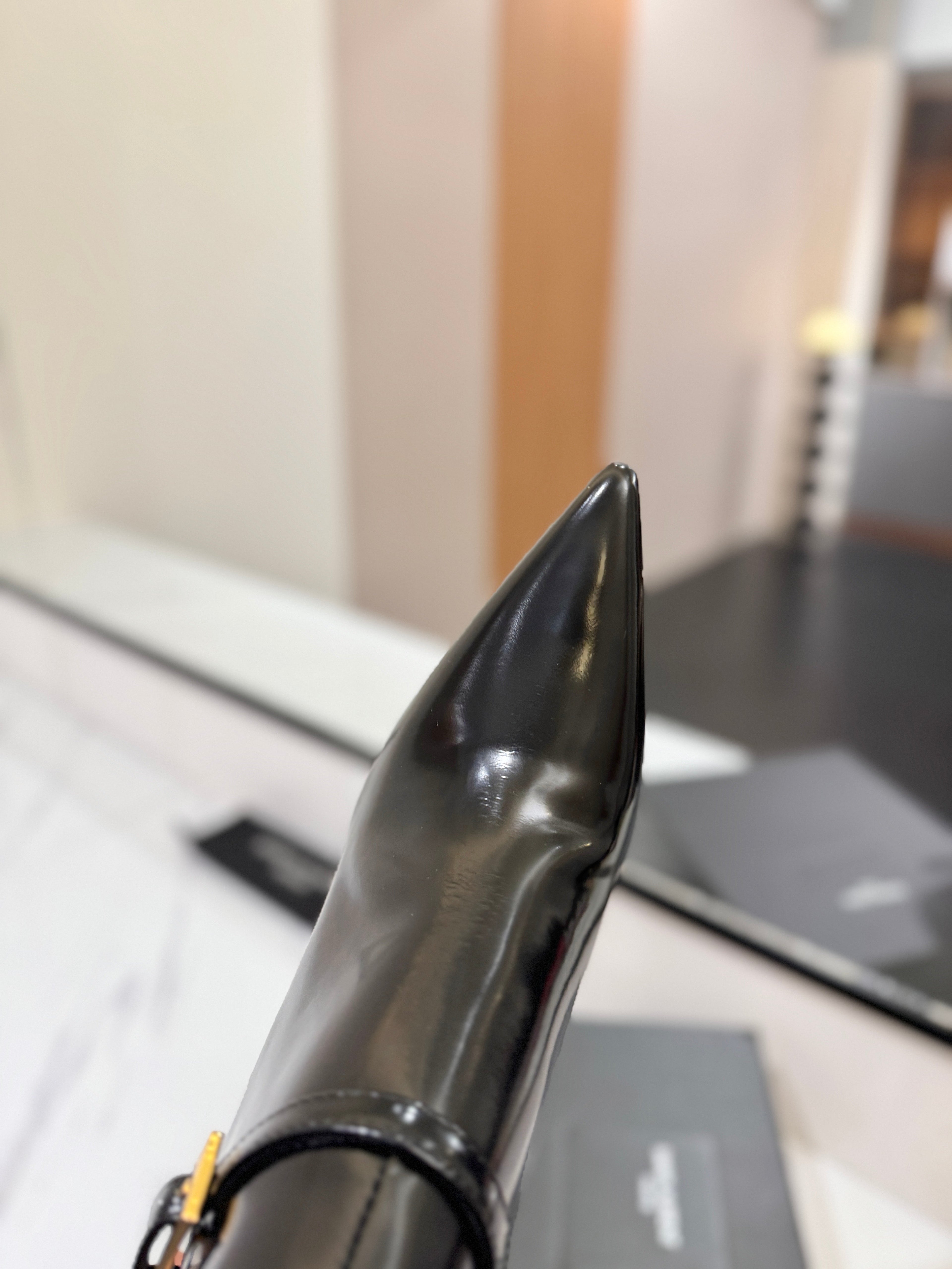 YSL 25 Metal Stiletto Martin Boots Black Gold Cowhide 520779
