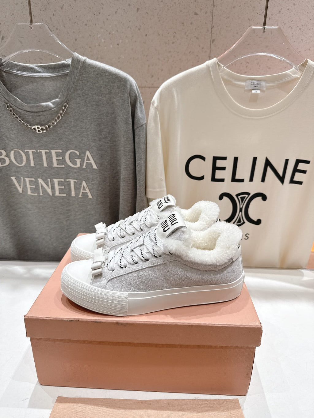 MiuMiu 25 Sneaker White Suede Cowhide Fur 535584