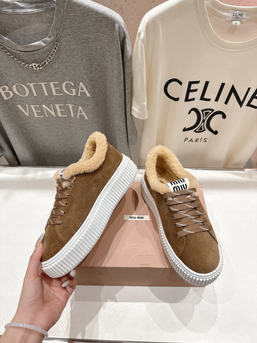 MiuMiu 25 Sneaker Light Brown Beige Cowhide Fur 535588