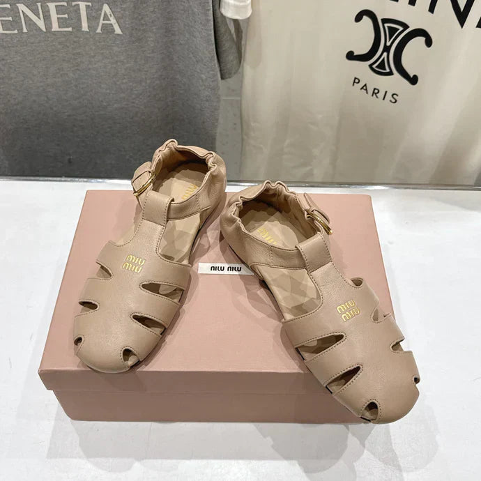 Miumiu 26ss Flat Sandals Nude Lambskin 713064