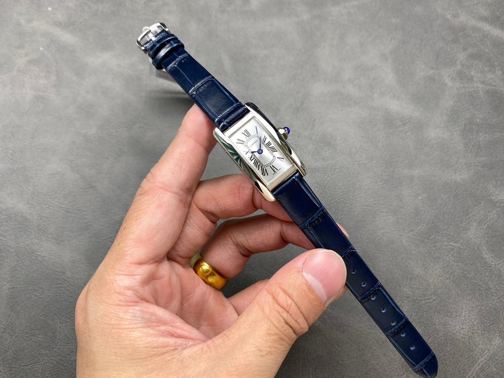 Tank Americane 20mm Silver Case Blue Leather Strap