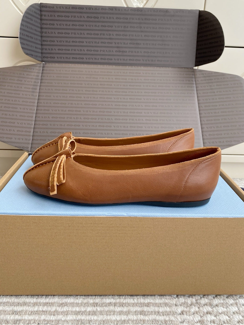 Prada 26s Antiqued Ballerinas Brown Lambskin 859007