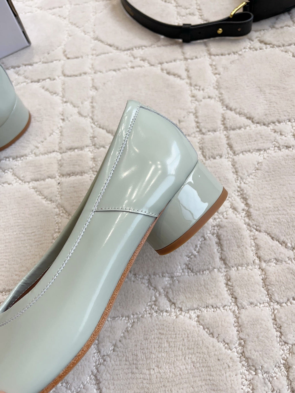 Maison Margiela Tabi Shoes 3cm Pale Mint Patent Leather 808649