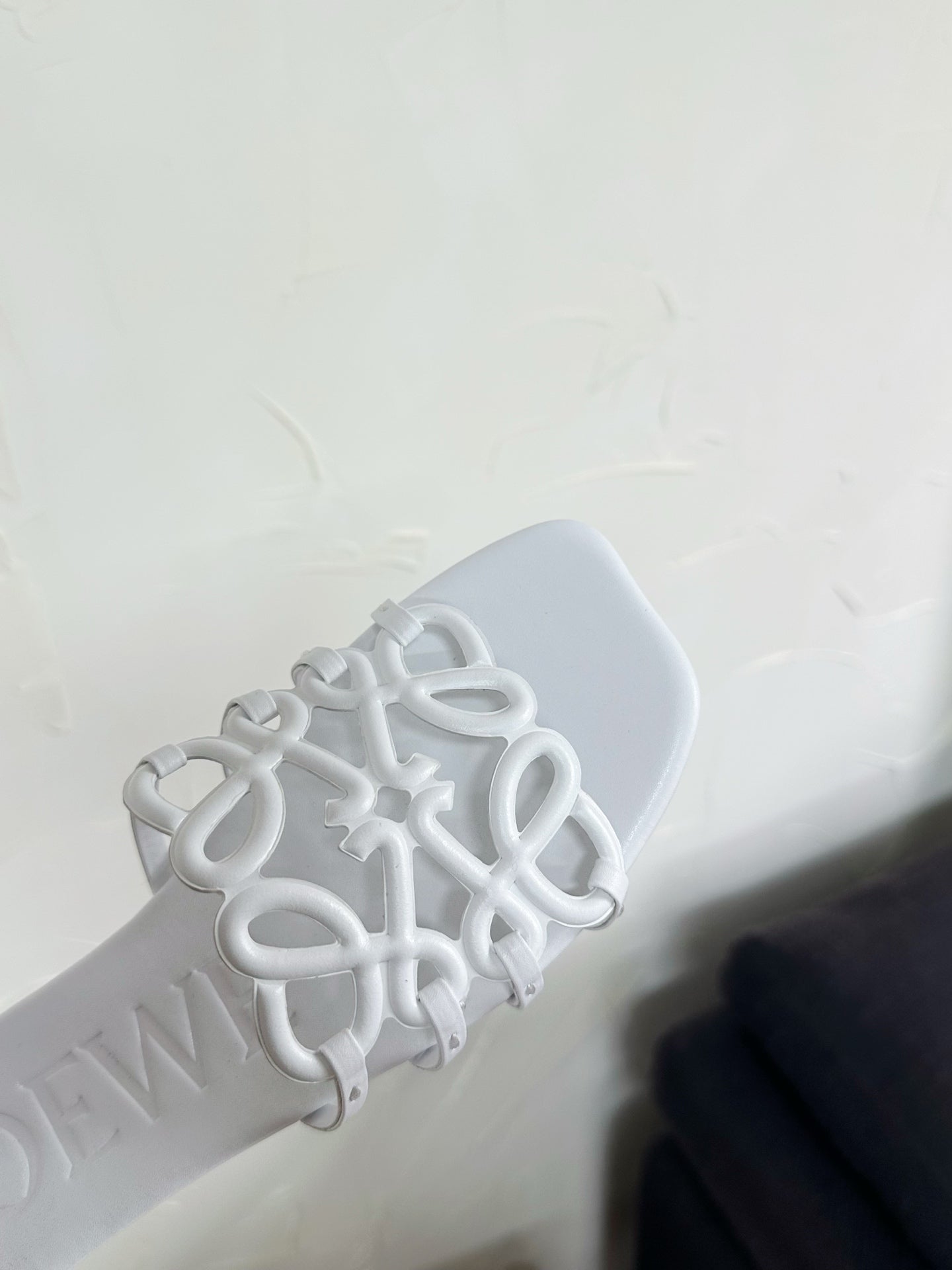 Petal Anagram Slide in White Soft Calfskin 273513