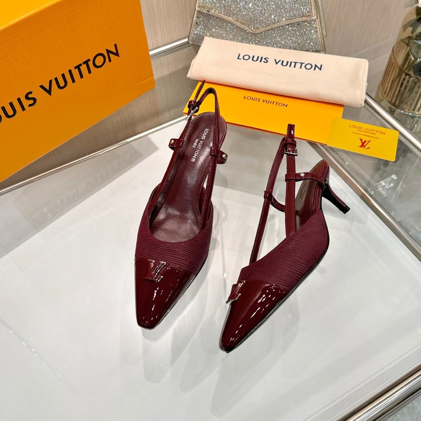 LV City Slingback 5.5cm Burgundy Fabric Leather 837903