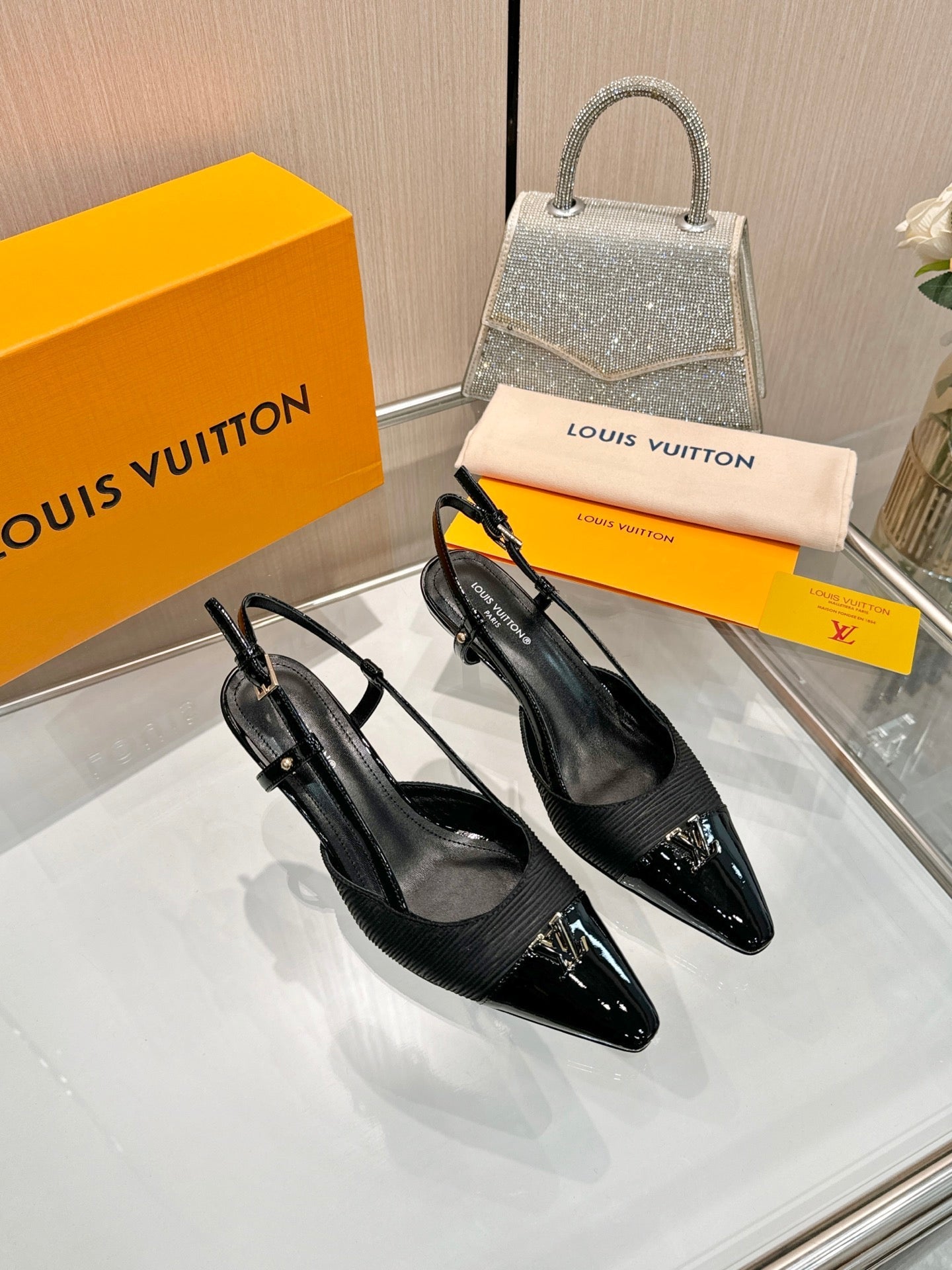 LV City Slingback 5.5cm Black Fabric Leather 837904