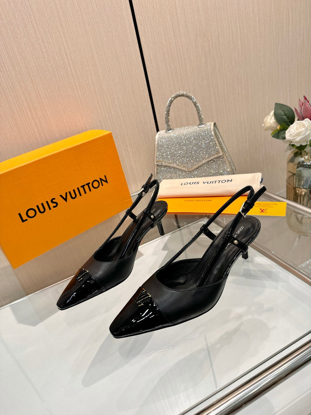 LV City Slingback 5.5cm Black Fabric Leather 837904