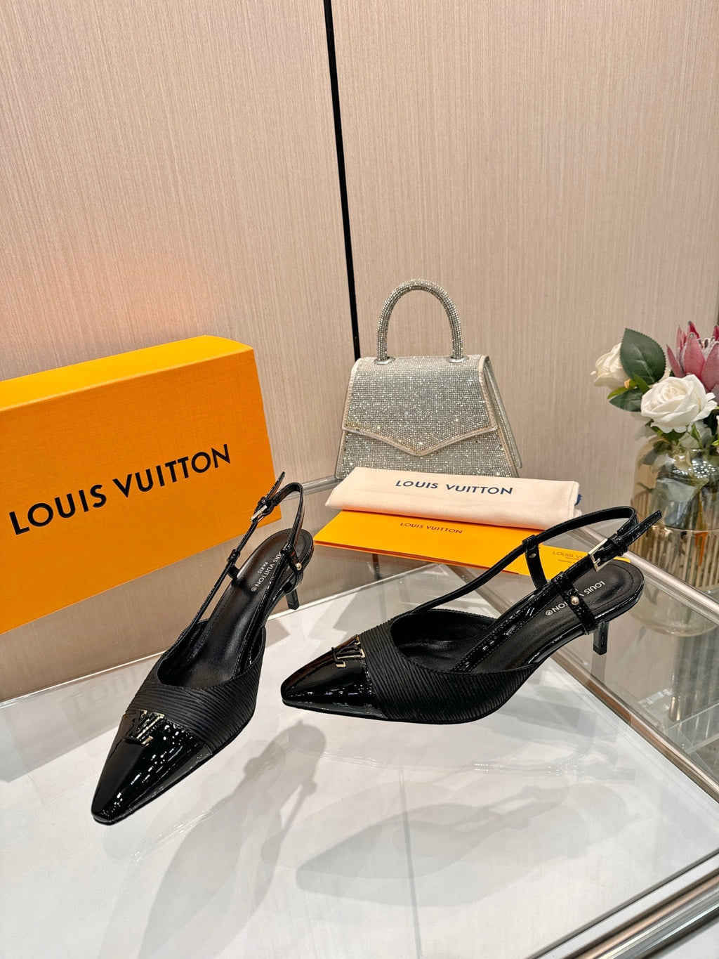 LV City Slingback 5.5cm Black Fabric Leather 837904
