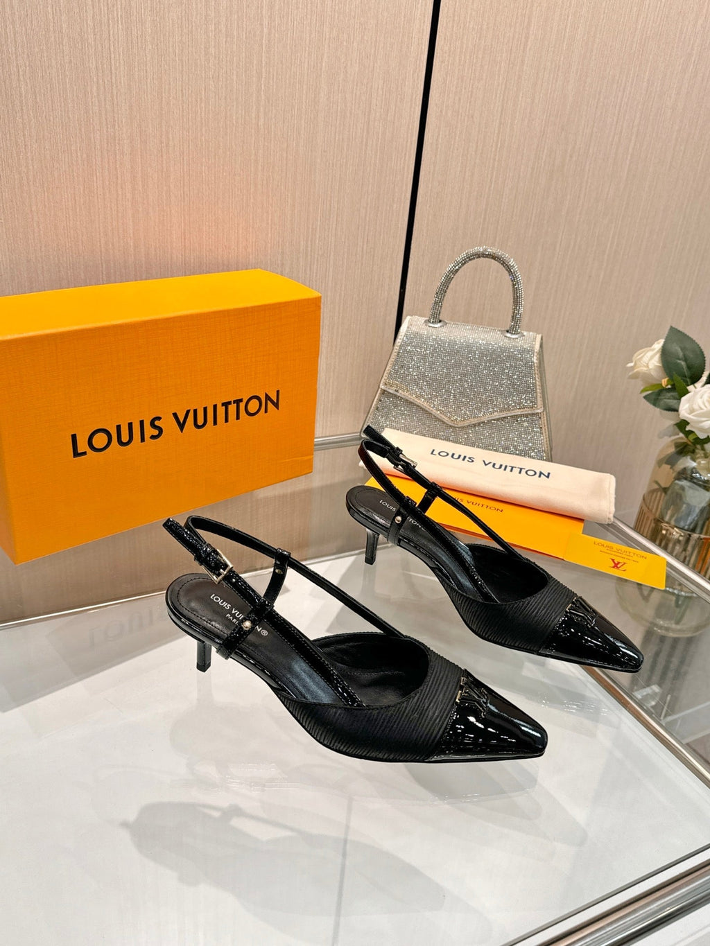 LV City Slingback 5.5cm Black Fabric Leather 837904