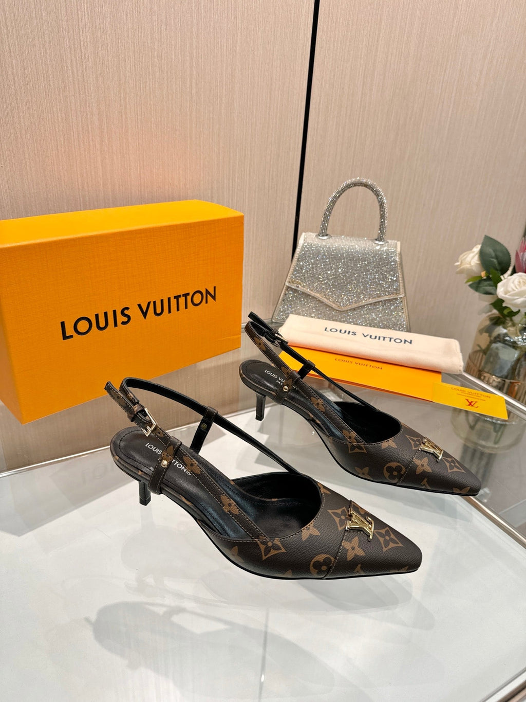 LV City Slingback 5.5cm Brown Monogram Leather 837905