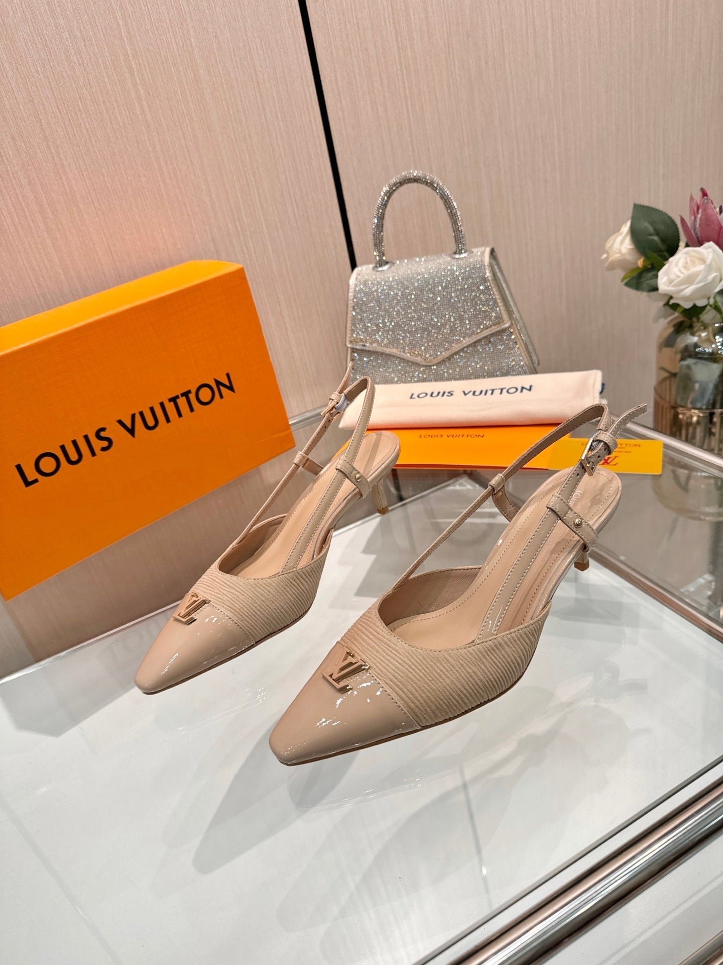 LV City Slingback 5.5cm Beige Fabric Leather 837902