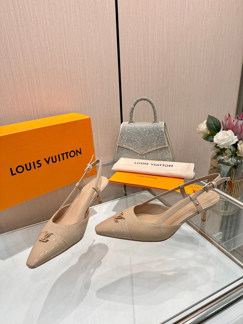 LV City Slingback 5.5cm Beige Fabric Leather 837902