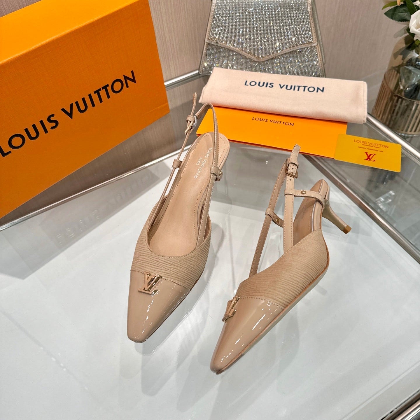 LV City Slingback 5.5cm Beige Fabric Leather 837902