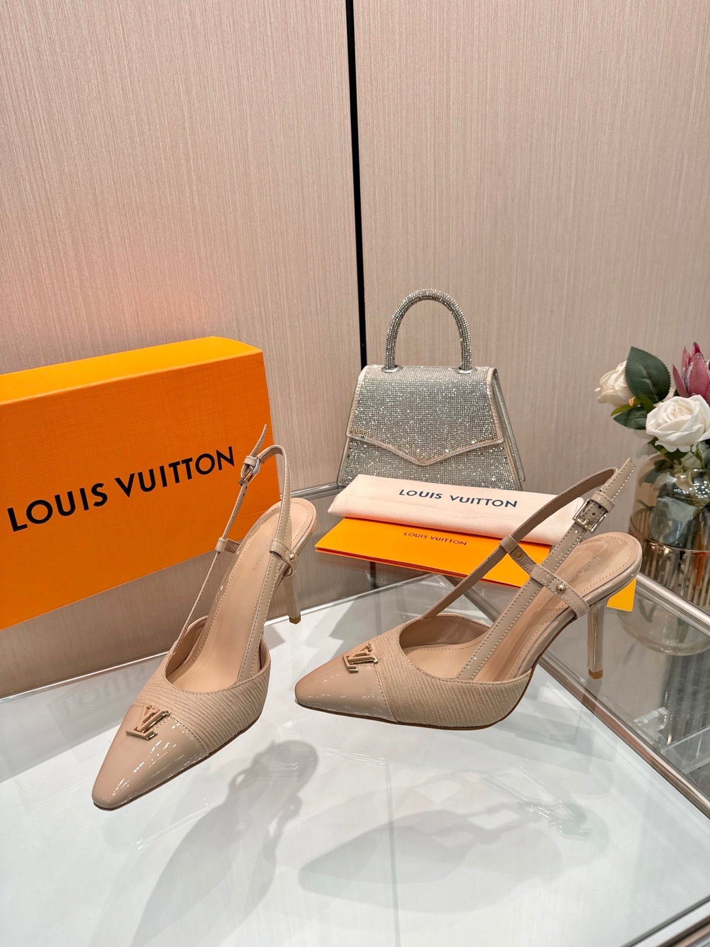 LV City Slingback 9cm Beige Fabric Leather 837900