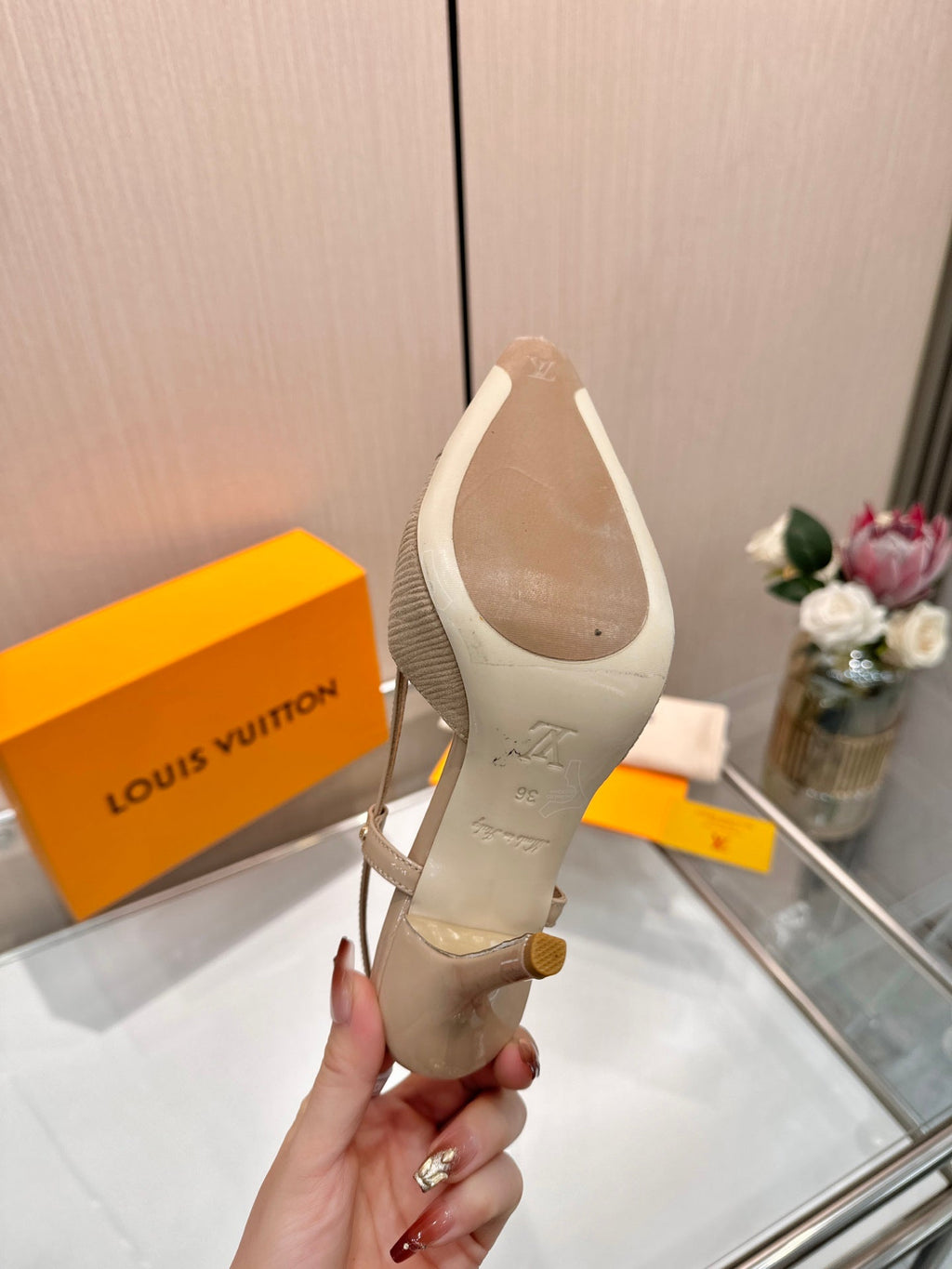 LV City Slingback 9cm Beige Fabric Leather 837900