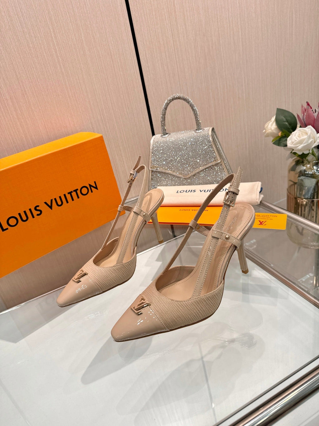 LV City Slingback 9cm Beige Fabric Leather 837900
