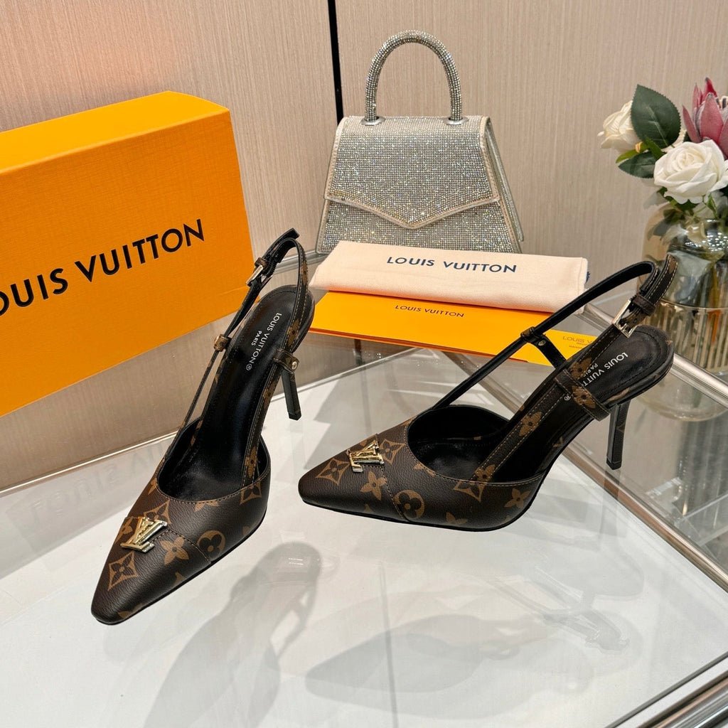 LV City Slingback 9cm Brown Monogram Leather 837899