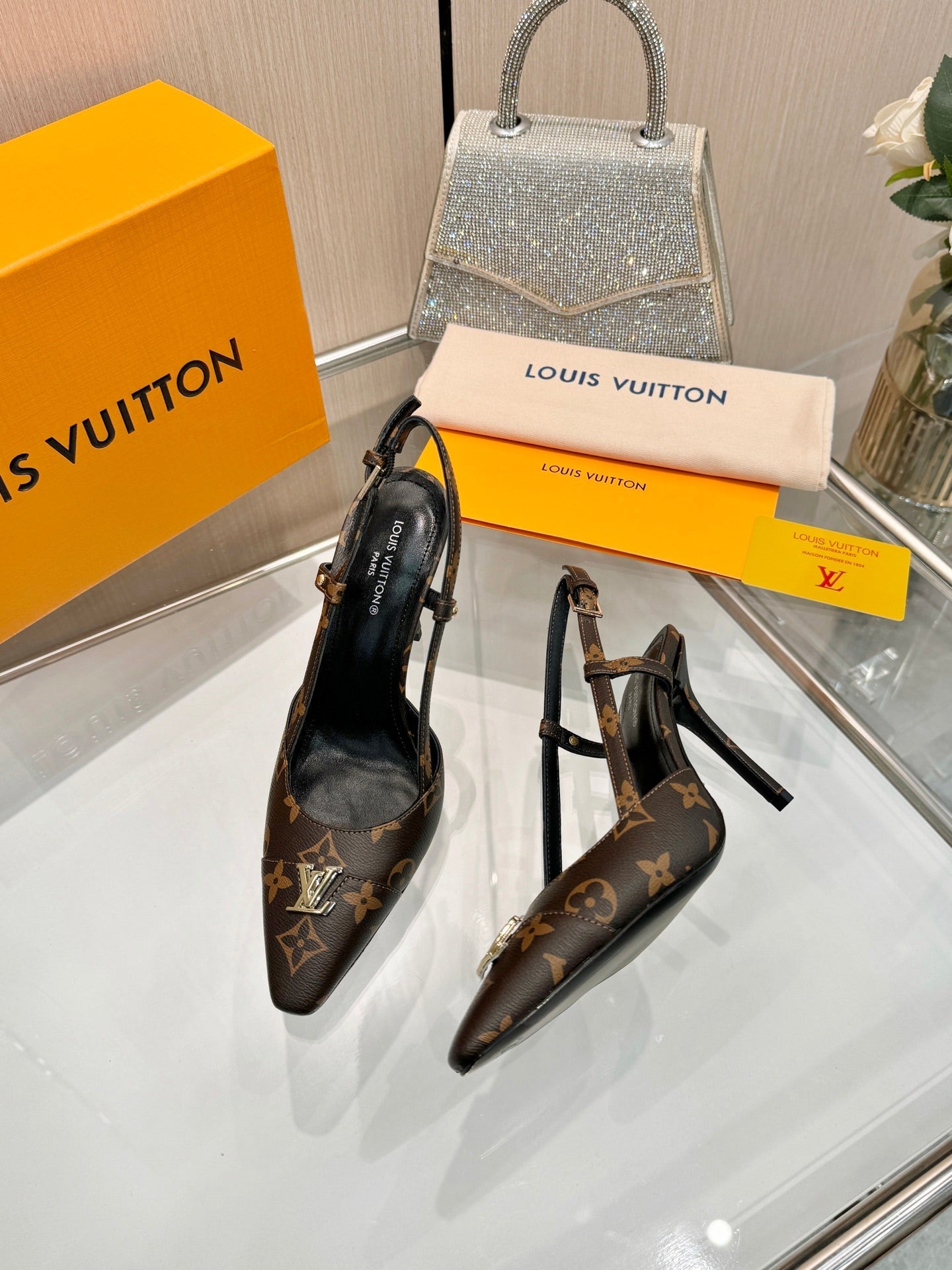 LV City Slingback 9cm Brown Monogram Leather 837899
