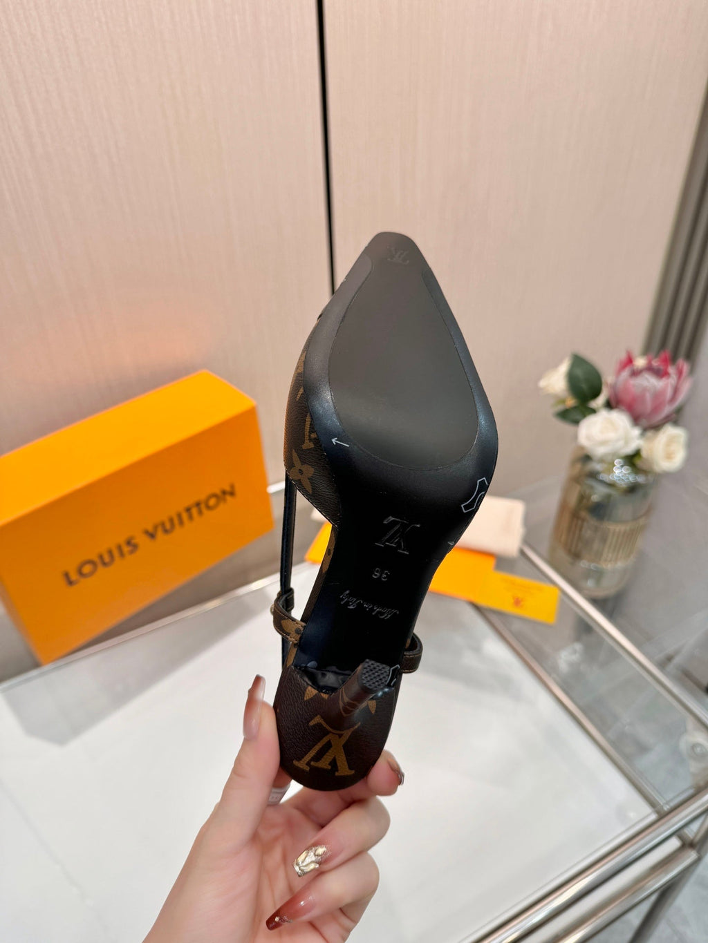 LV City Slingback 9cm Brown Monogram Leather 837899