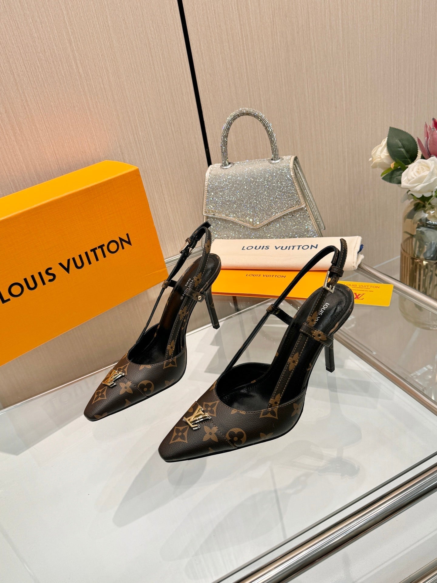 LV City Slingback 9cm Brown Monogram Leather 837899
