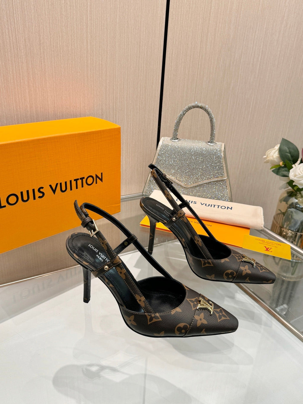 LV City Slingback 9cm Brown Monogram Leather 837899
