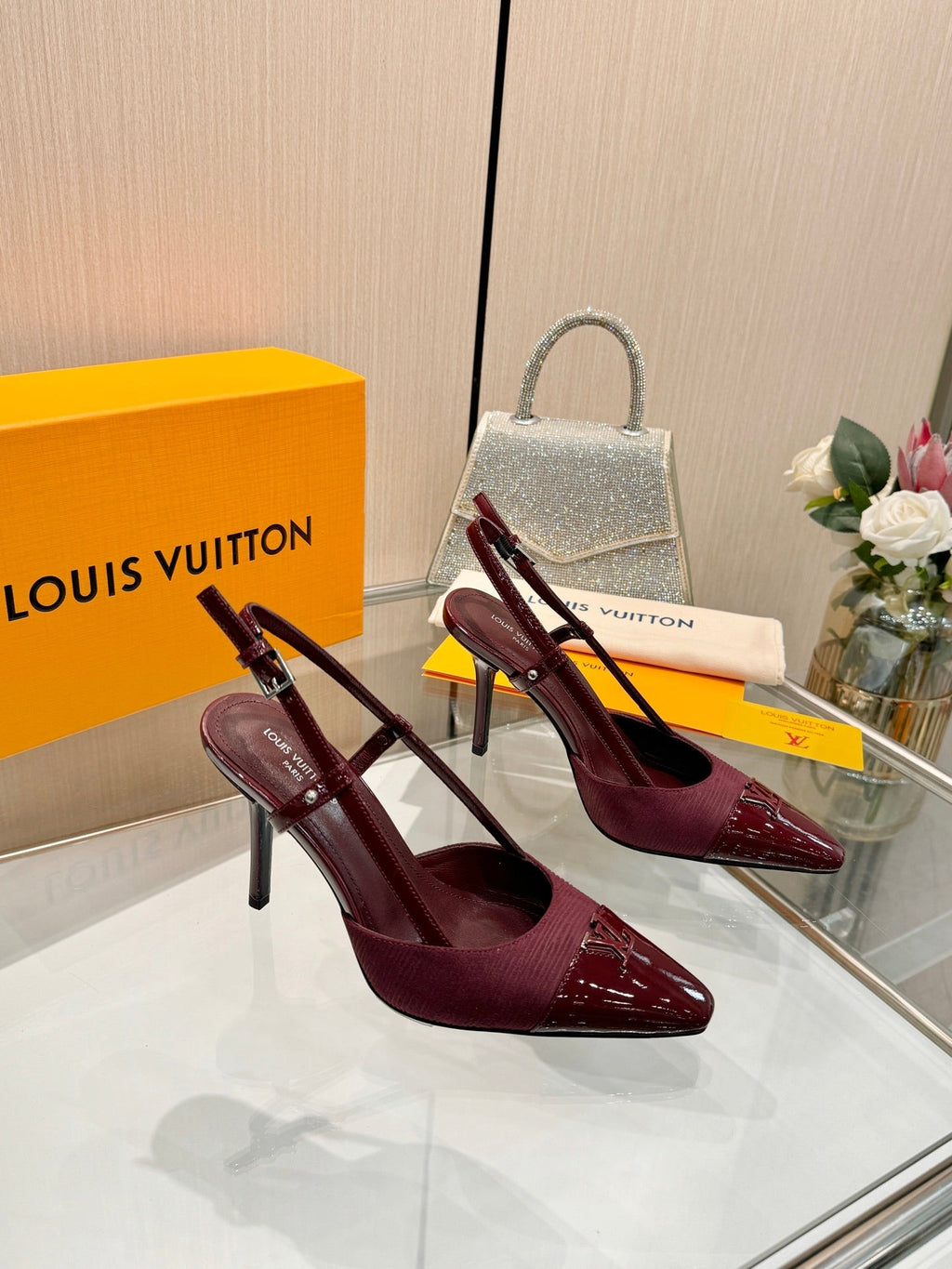 LV City Slingback 9cm Burgundy Fabric Leather 837898