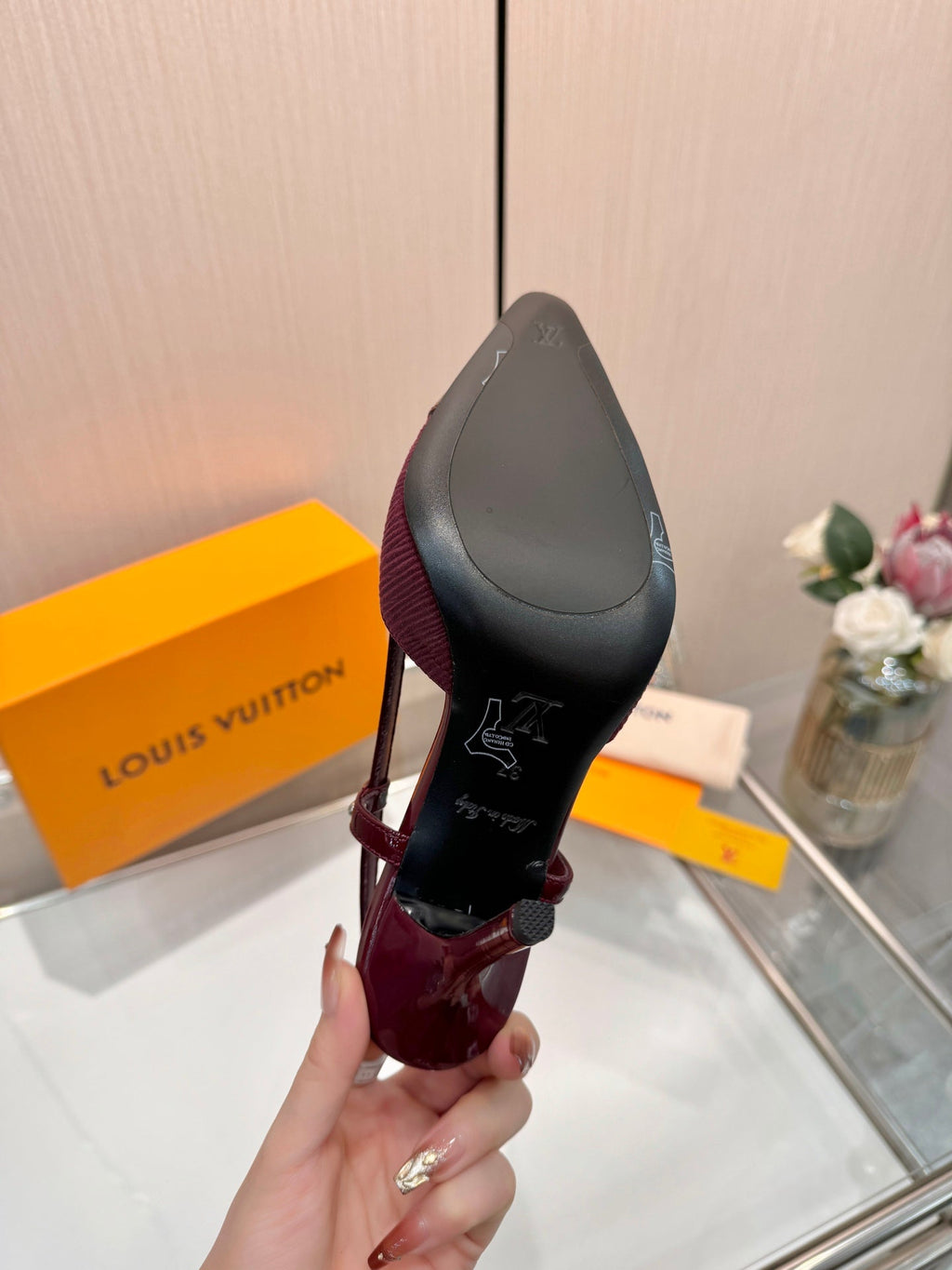 LV City Slingback 9cm Burgundy Fabric Leather 837898
