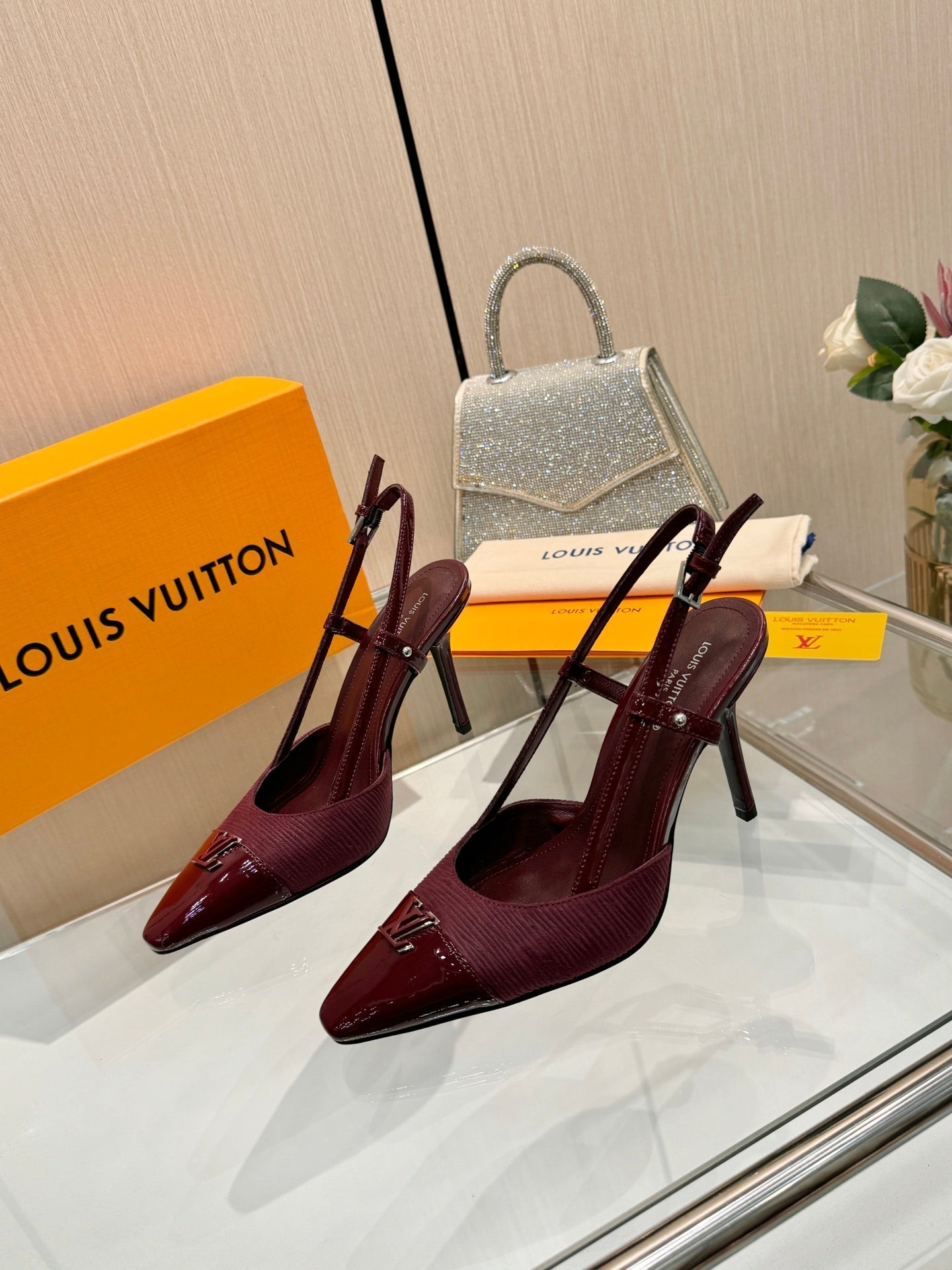 LV City Slingback 9cm Burgundy Fabric Leather 837898